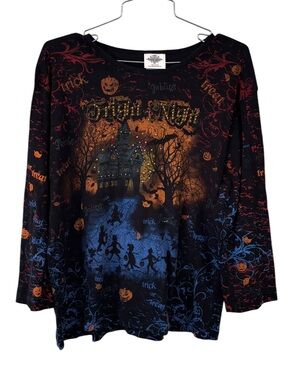 Vintage Y2K Studio Collection Fright Night Halloween Spooky Graphic Top Size XL